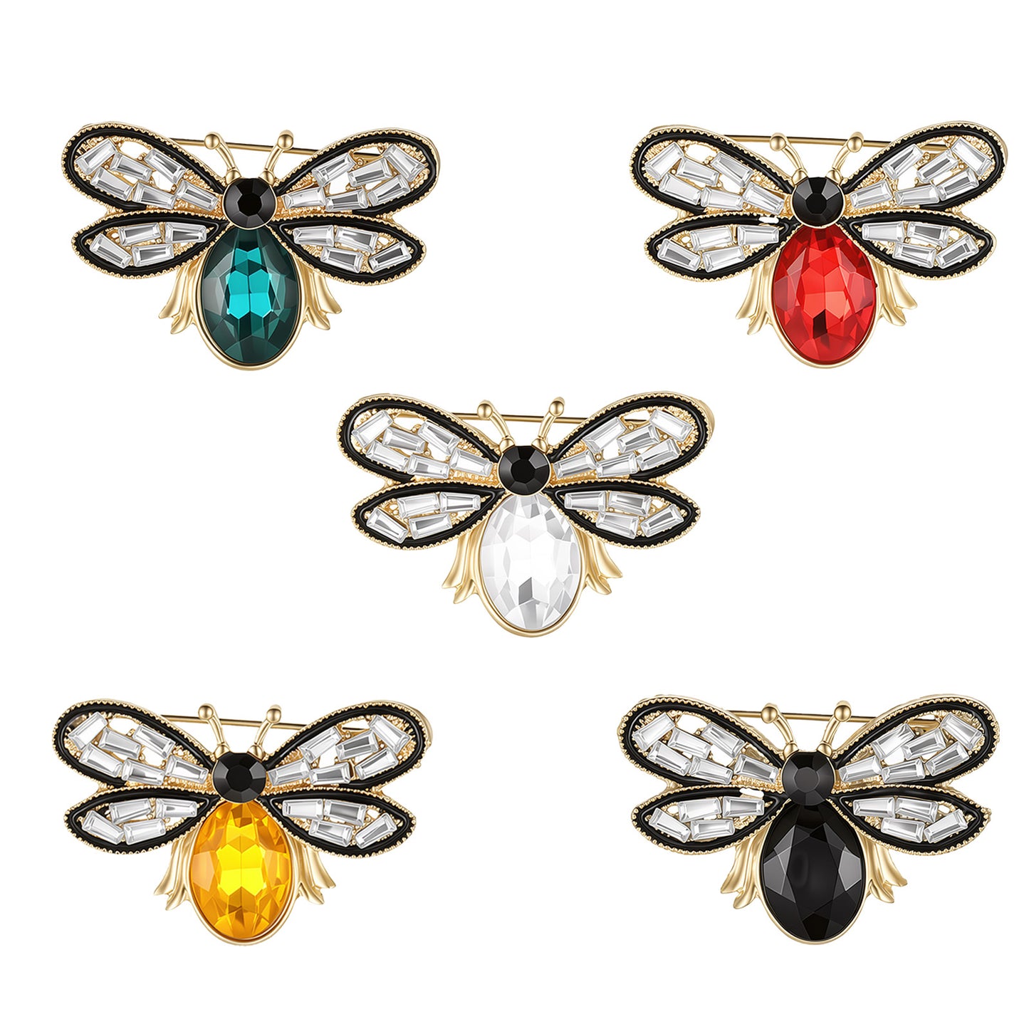 5 Pcs Rhinestone Honey Bee Brooches, Bee Brooches and Pins for Women Vintage Crystal Insect Themed Lapel Pins Retro Rhinestone Insect Pin Jewelry Gift for Women MenParty Dating Daily