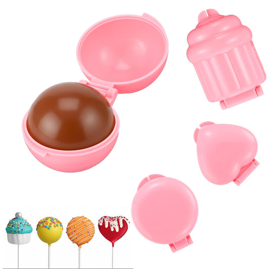 Fiyooau 4 PCS Cake Pop Mold Shapes Press Set - 3D Printed Round Heart Cupcake & Disc Cake Pop Mold, Easy Cakepop Molds Shapes Baking Tools for DIY Mini Cakes Birthday Party Wedding Desserts