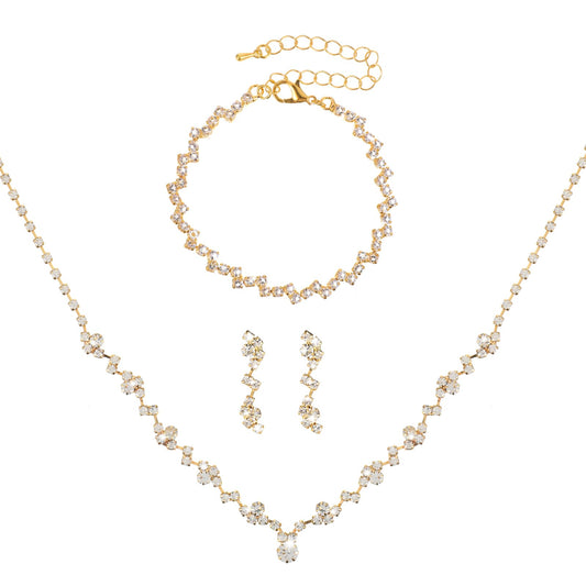 Bridal Jewelry Set Rhinestone Wedding Jewelry Set Include Wome Necklace Bracelet Earrings Brides Bridesmaid Prom Costume Jewelry Set for Bridal Wedding Party (Gold)