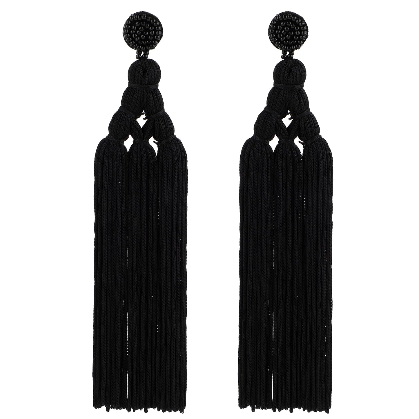 Bohemian Tassel Earrings for Women Boho Chandelier Statement Dangling Earrings Long Woven Thread Fringe Drop Earrings for Birthday Christmas Wedding Valentines Day Gift (Black)