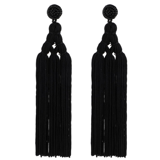 Bohemian Tassel Earrings for Women Boho Chandelier Statement Dangling Earrings Long Woven Thread Fringe Drop Earrings for Birthday Christmas Wedding Valentines Day Gift (Black)
