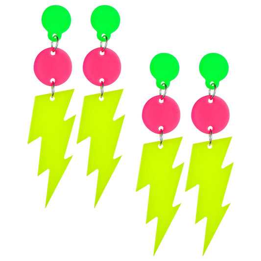 80s Earrings for Women Colorful Acrylic Earrings Retro Neon Earrings for Glow Party Lightning Drop Earrings 80's Party Costume Accessories(Yellow)