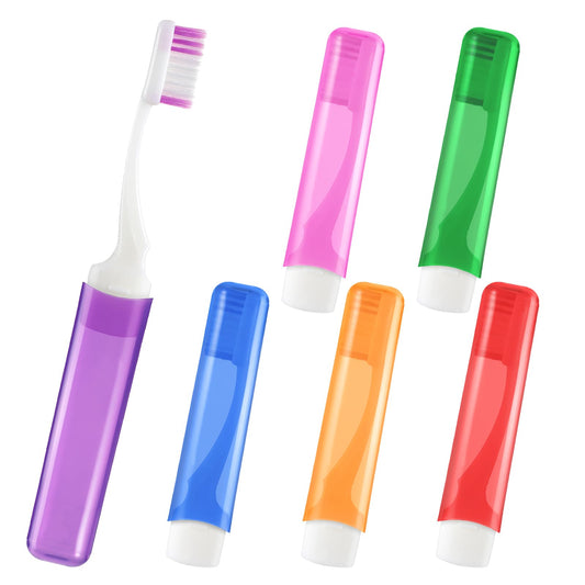 Travel Size Toothbrush with Cover,6pcs Multiple Colors Portable Toothbrush,Soft Bristle Folding Toothbrushes,Individually Packaged for Camping Hiking School