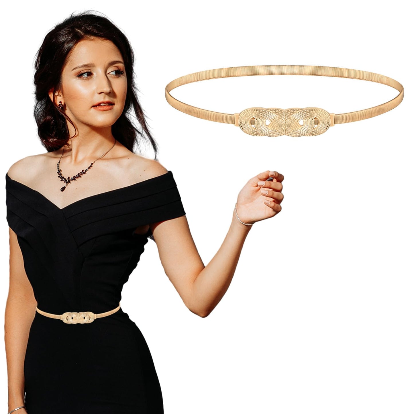 Women Skinny Metal Belt for Dress Elastic Belt Thin Waist Belt Dressy Belts for Women Bridal Wedding