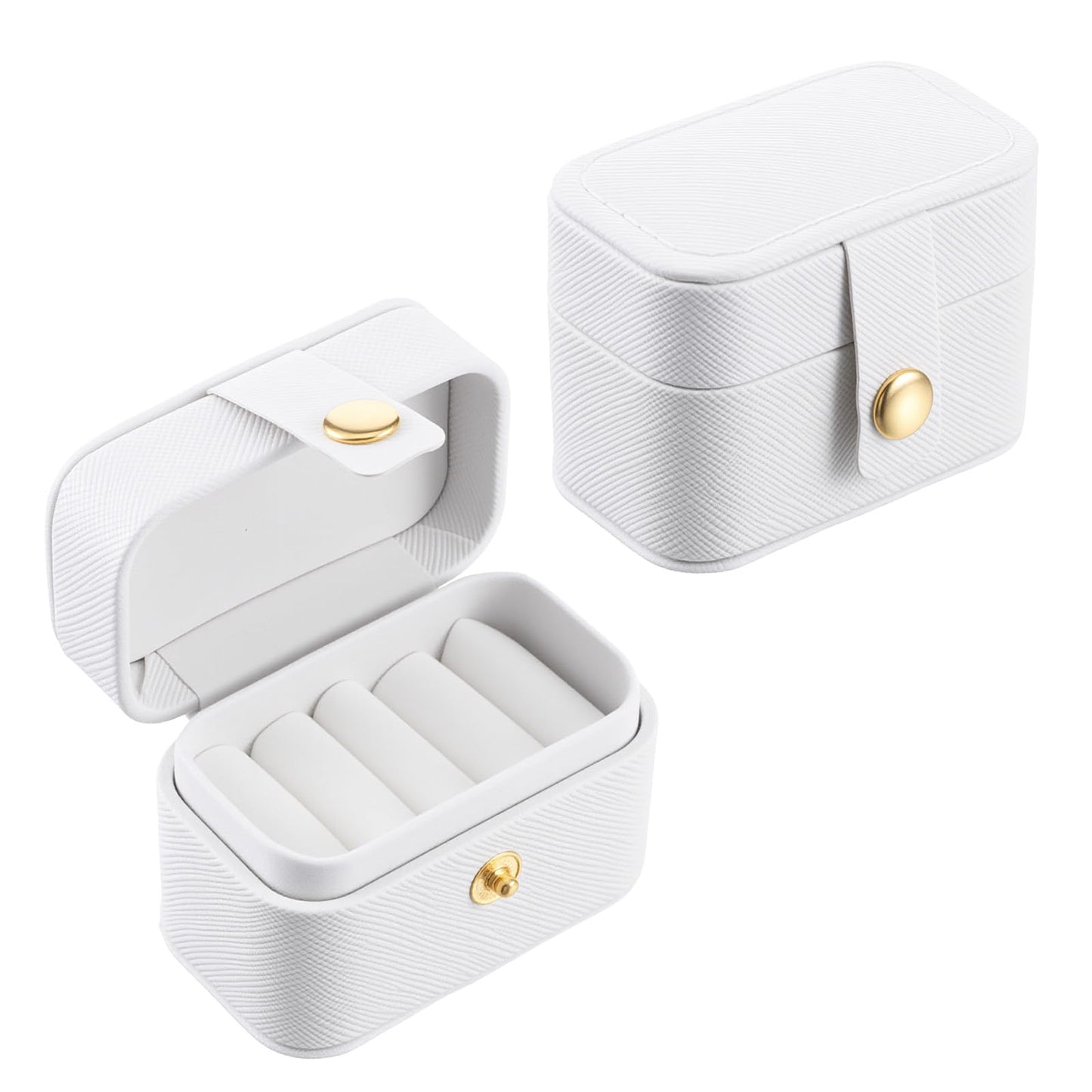 Fiyooau PU Leather Wedding Ring Box, White Proposal Ring Box, Mini Earrings Rings Jewelry Storage Boxes for Proposal Engagement Wedding Party