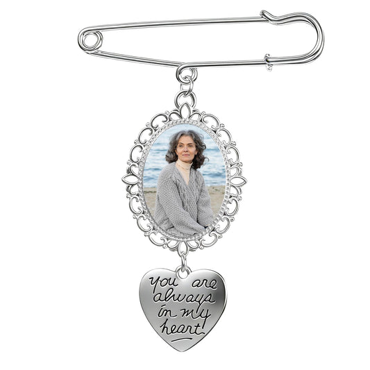Wedding Bouquet Photo Charm Pin Single Lacy Oval Bridal Angel Pendant