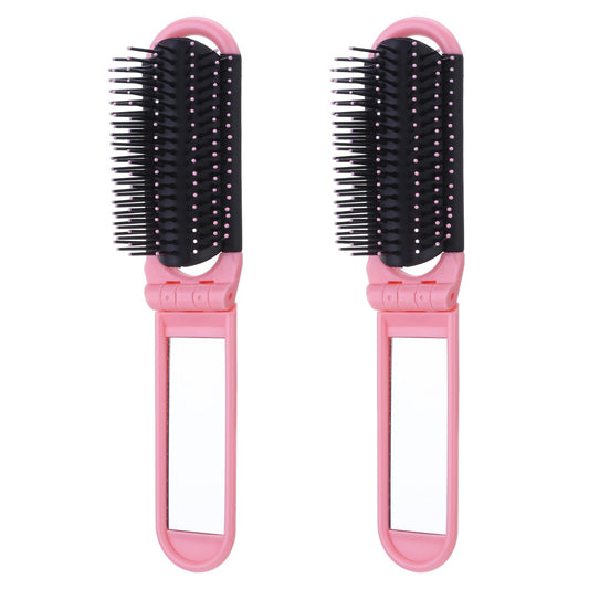 Travel Hair Brush with Mirror, 2 PCS Folding Comb Hair Massage Comb Compact Hair Brush Mini Hair Brush for Purse Small Wet Hair Brush for Women Men