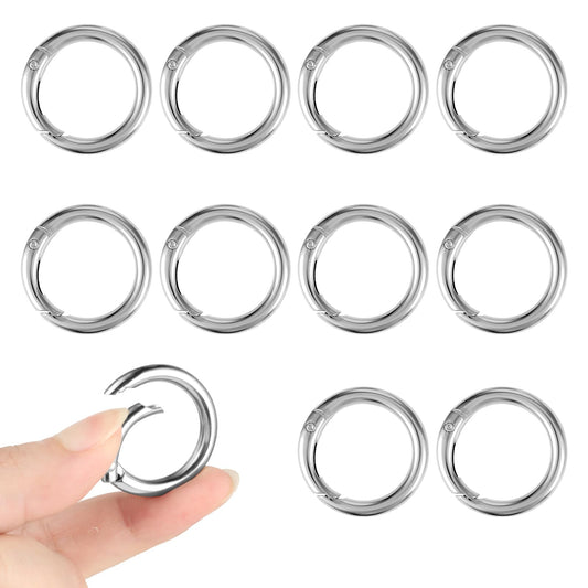 10 Pcs Key Ring, Metal Round Carabiner Keyring, Purse Chain Clips, O Rings for Keychain Book Ring Clip Rings for School, Home or Office (Silver)