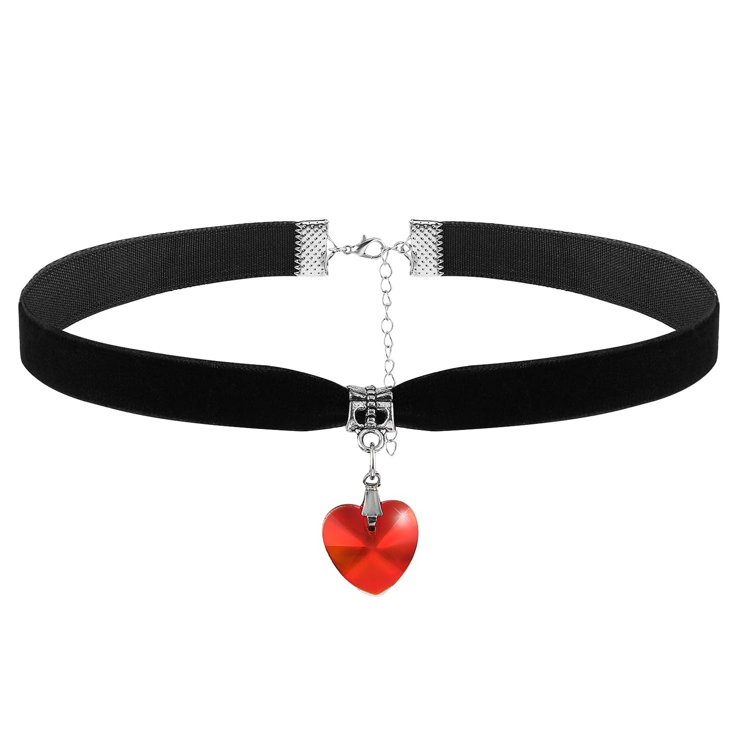 Red Heart Choker Vintage Black Velvet Choker Necklace for Women Adjustable Queen of Hearts Necklaces Big Glass Heart Necklace Black Chocker with Heart Y2K Heart Chokers for Valentines Day Jewelry