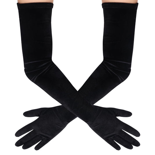 Black Long Velvet Gloves Elbow Length Gloves 1920s Opera Gloves for Women Fancy Long Satin Gloves Black Bridal Gloves Wedding Gloves Dress Gloves Flapper Opera Party Evening Gloves