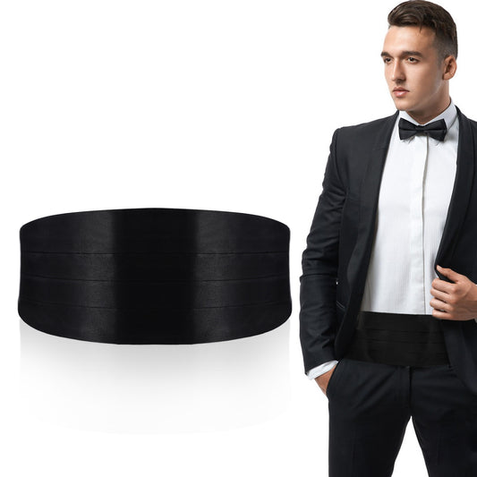 Yolev Men's Solid Color Cummerbund,34" Black Cumberbund with Adjustable Band,Formal Satin Cummerbund for Tuxedo Accessories Perfect for Weddings, Proms and Formal Events