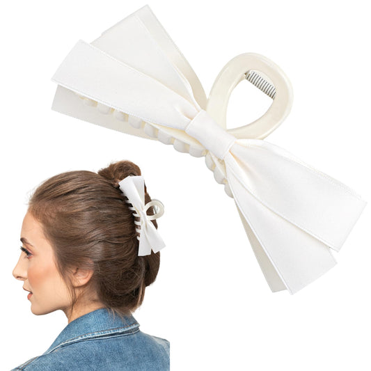 Big Bow Hair Claw Clips for Women Bow knot Hair Claw Clips Non Slip Claws Clamps Hair Clips for Thick Thin Bow Claw Clip for Birthday Party(Off-white)