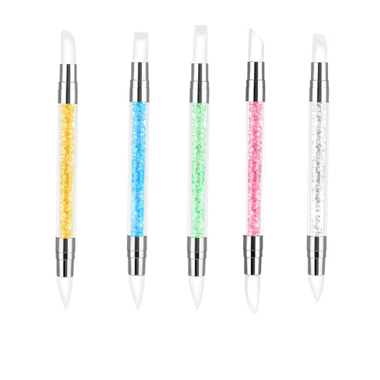 Yolev 5 Pcs Nail Art Sculpture Pen Dual Tipped Silicone Nail Tool Rhinestone for Gel Polish Nail Paintings Different Lines 3D Nail Pattern French Tips Nail Tool