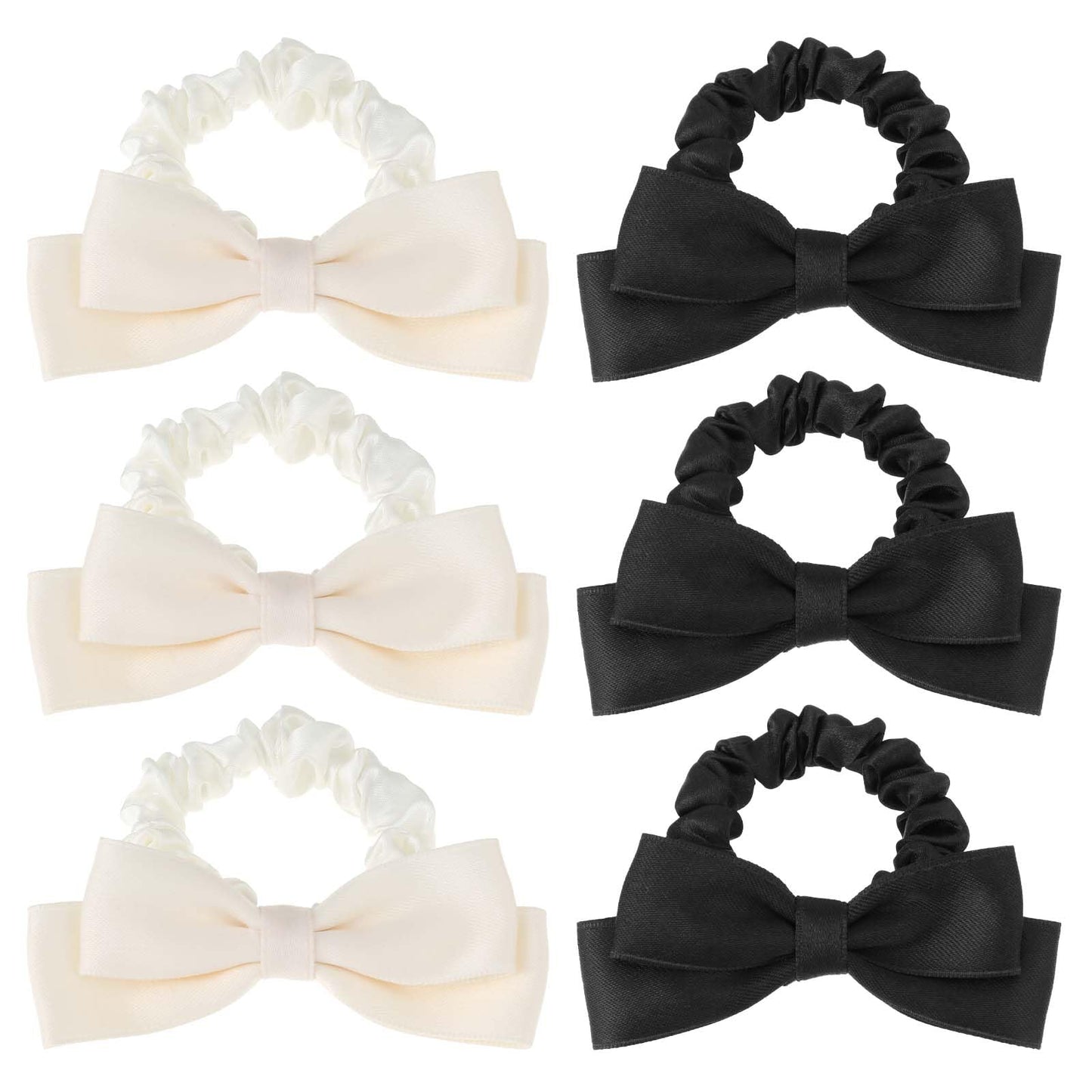 6pcs Silk Bow Hair Ties Sweet Bow Scrunchies Black White Elastic Bowknot Hair Ties Elastic Bands Ponytail Holder Hair Ties for Women Girls Kids