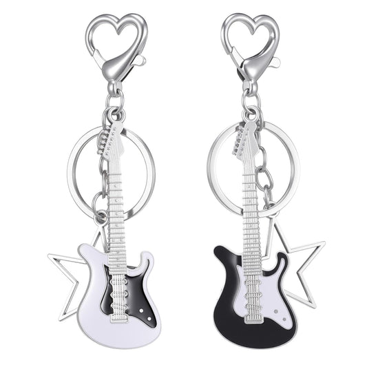 Fiyooau 2 PCS Guitar Keychain, Aesthetic Music Star Key Chain Y2K Bass Guitar Keychain Bag Charm Unique Gifts for Music Lovers Women Men