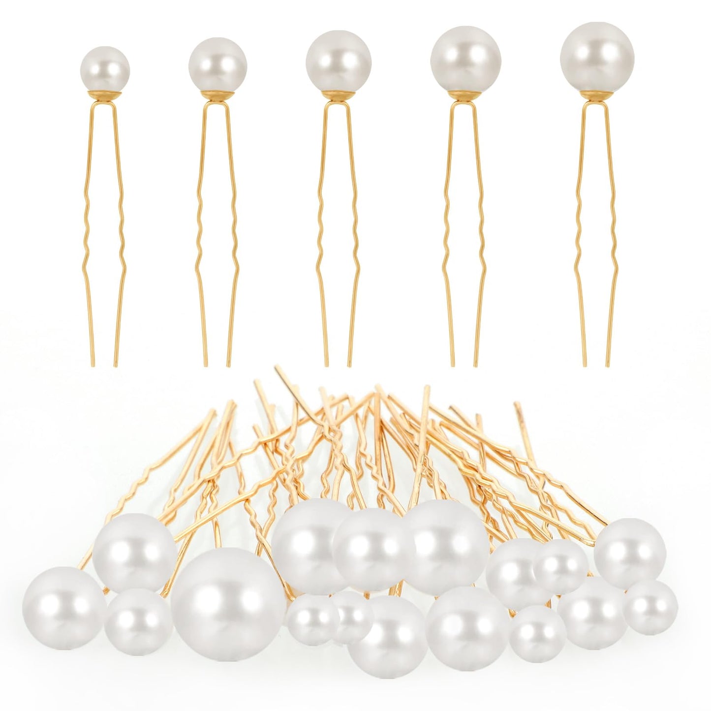 Lusofie 18Pcs Pearl Hair Pins Pearl Bobby Pins U Shape Bridal Hair Pins Wedding Pearl Hair Accessories for Women(Gold)