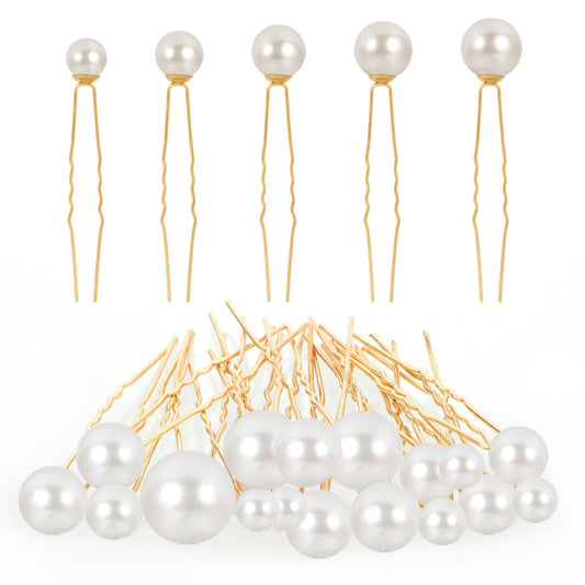 Lusofie 18Pcs Pearl Hair Pins Pearl Bobby Pins U Shape Bridal Hair Pins Wedding Pearl Hair Accessories for Women(Gold)