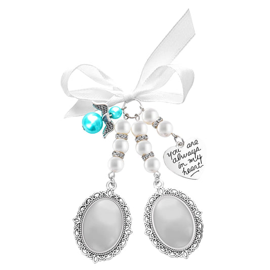 Yolev 1Pcs Wedding Bouquet Charm Bridal Bouquet Photo Charms for Wedding Memory Bow Pearl Charm Engagement Wedding Party Decorations