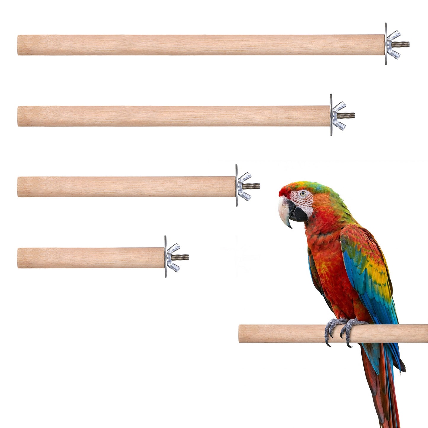 4PCS Bird Perch Wooden Parrot Perchs Stand with Different Widths Bird Perches for Cage Parrot Perches Toys for Conures, Macaws, Budgies, Small Parakeets, Finches