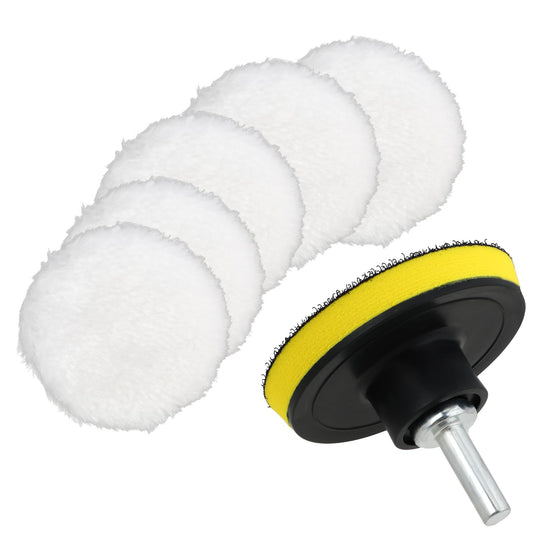 Drill Polishing Kit, 5Pcs 3Inch Wool Polishing Pad with M10 Drill Adapter, Buffing Wheel for Drill, Buffer Attachment for Drill, Drill Polisher Attachment for Polishing, Car Detailing, Waxing