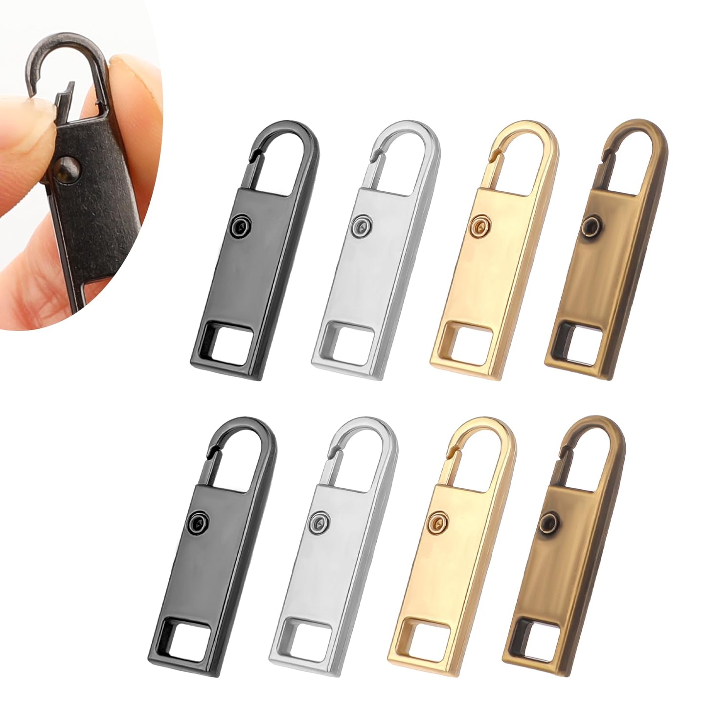 8pcs Zipper Pull Replacement,Removable Zipper Puller,Universal Metal Zipper Pull,Zipper Helper Pull for Dresses for Purse, Clothes, Jeans, Suitcase, Luggage (4 Colors)