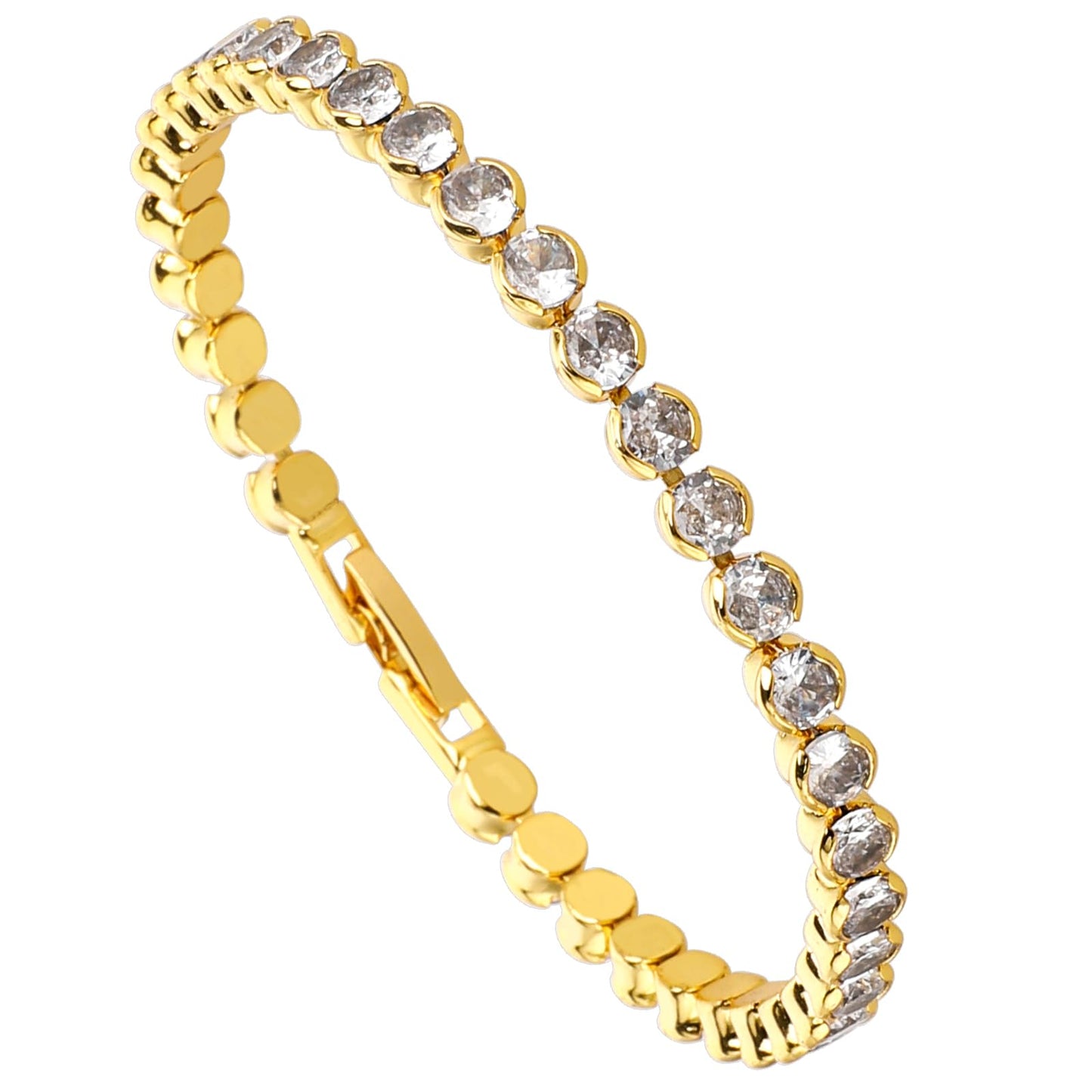 Yellow Gold Plated Cubic Zirconia Bracelet 4.4mm Zirconia Classic Tennis Bracelet Women's Bracelet Cubic Zirconia Glitter Bracelet for Women Mother Wife