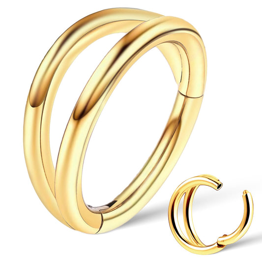 Lusofie Double Hoop Nose Ring Surgical Steel Nose Ring Double Nose Ring Single Piercing Fake Nose Ring for Women Men Girls (Gold)