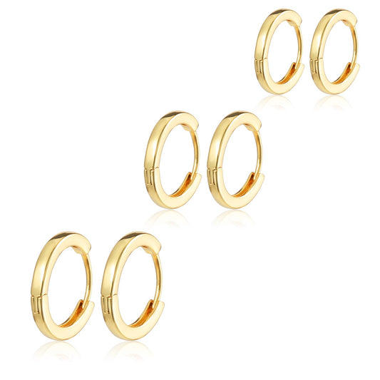 Mini Gold Hoops 3 Pairs Huggie Hoop Earrings Lightweight Small Gold Hoop Earrings for Women Helix Tragus Cartilage hoop Hypoallergenic 8/10/12mm