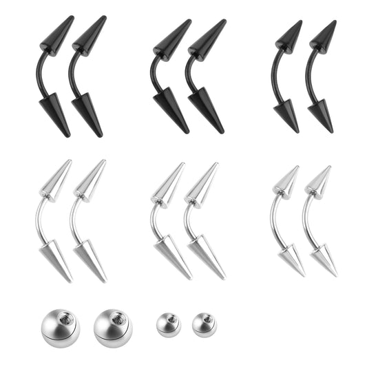 Yolev 16 Pcs Eyebrow Piercing Jewelry, Curved Barbell Eyebrow Tragus Lip Rings with Balls, Lip Rings, Spike Tragus Helix Earrings Rook Nose Bridge Rings for Women Men
