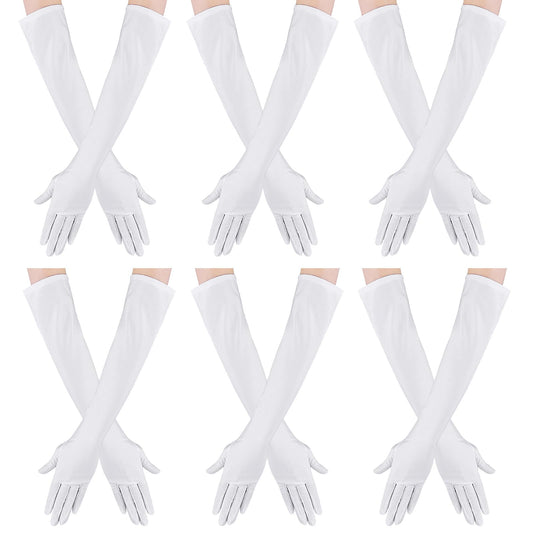 Yolev 6 Pairs Long Satin Gloves Stretchy Elbow Length Gloves Fancy Dress Gloves for Women for Evening Opera Bridal Party Wedding Prom Costume Accessories (White)