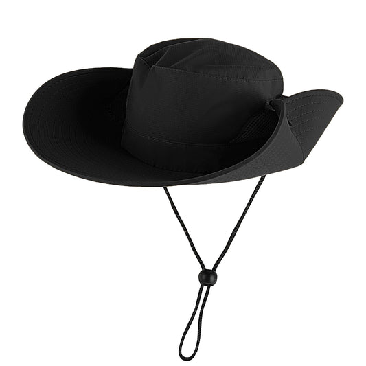 Lusofie Sun Hat Men Wide Brim UV Protection Safari Breathable Hat Summer Sunhats Black Fishing Hat Adjustable Chin Strap for Fishing Walking Hiking
