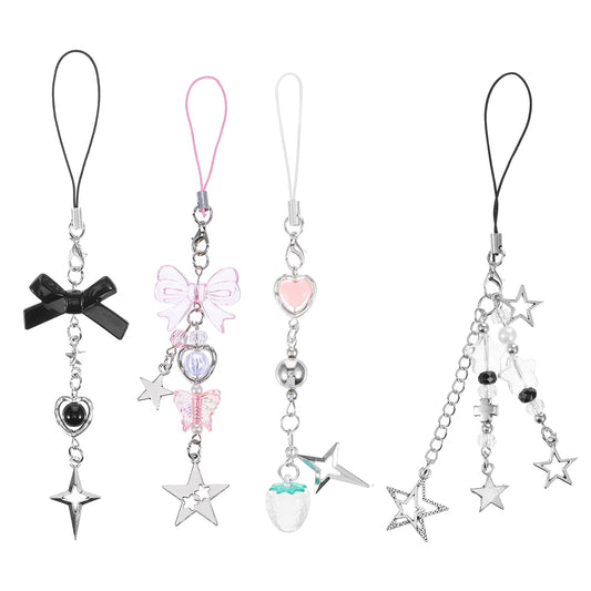 Lusofie Y2K Phone Charms Set - 4PCS Cute phone charms aesthetic Straps with Strawberry, Butterfly & Star Charm for Cell Phones, Bag, Keychain, Camera | Kawaii Accessories & Gift for Girls