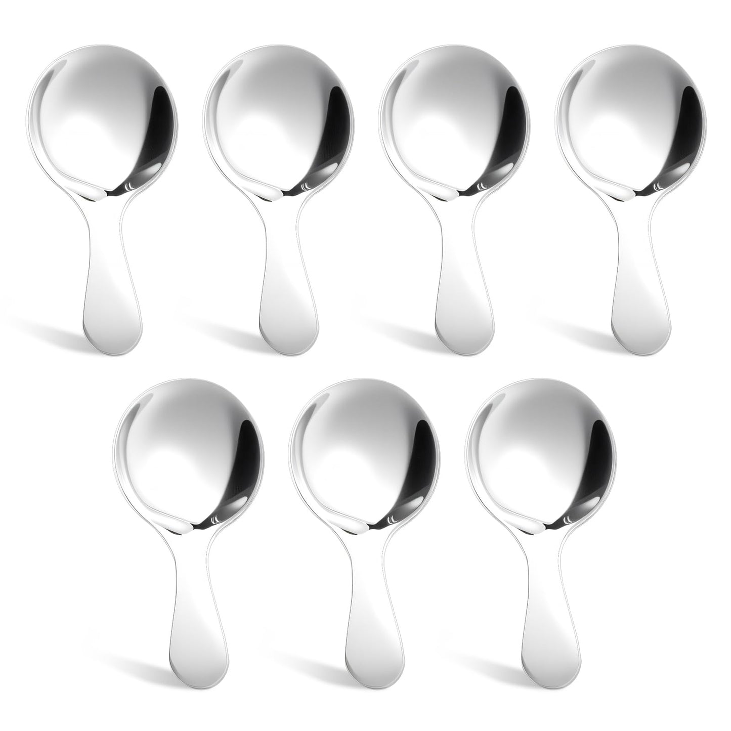 7pcs Short Handle Spoons for Canisters, Stainless Steel Mini Salt Spoons,Thickened Small Round Spoon for Salt Sugar Condiments Tea Desserts Coffee (Silver)