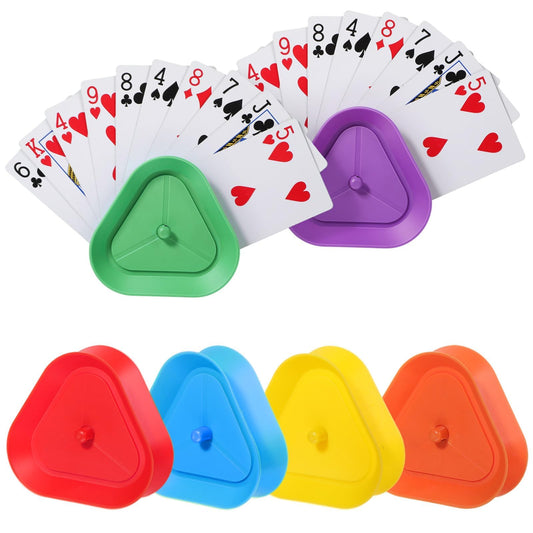 6 Pcs Triangular Playing Card Holder, Lightweight Card Game Holder, Little Hands Cards Holders with Push-Button for Poker Parties, Family Cards Game Nights(6 Colors)