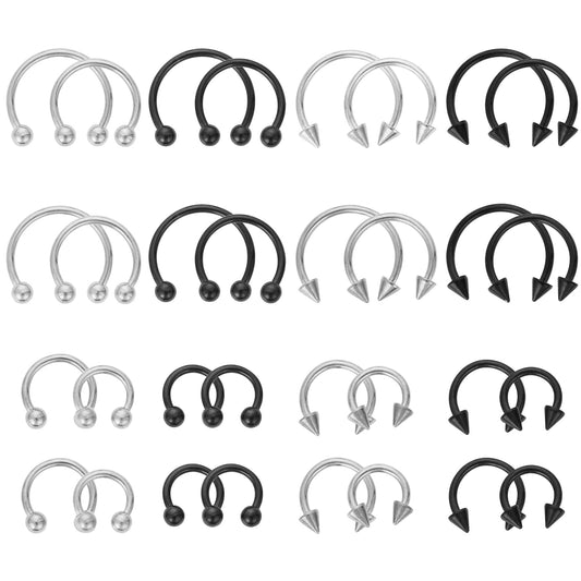 Lusofie 32PCS Stainless Steel Nose Ring Septum Piercing Jewellery Horseshoe Rings Earring Eyebrow Earring Hoop Lip Horseshoe Piercing for Women Men