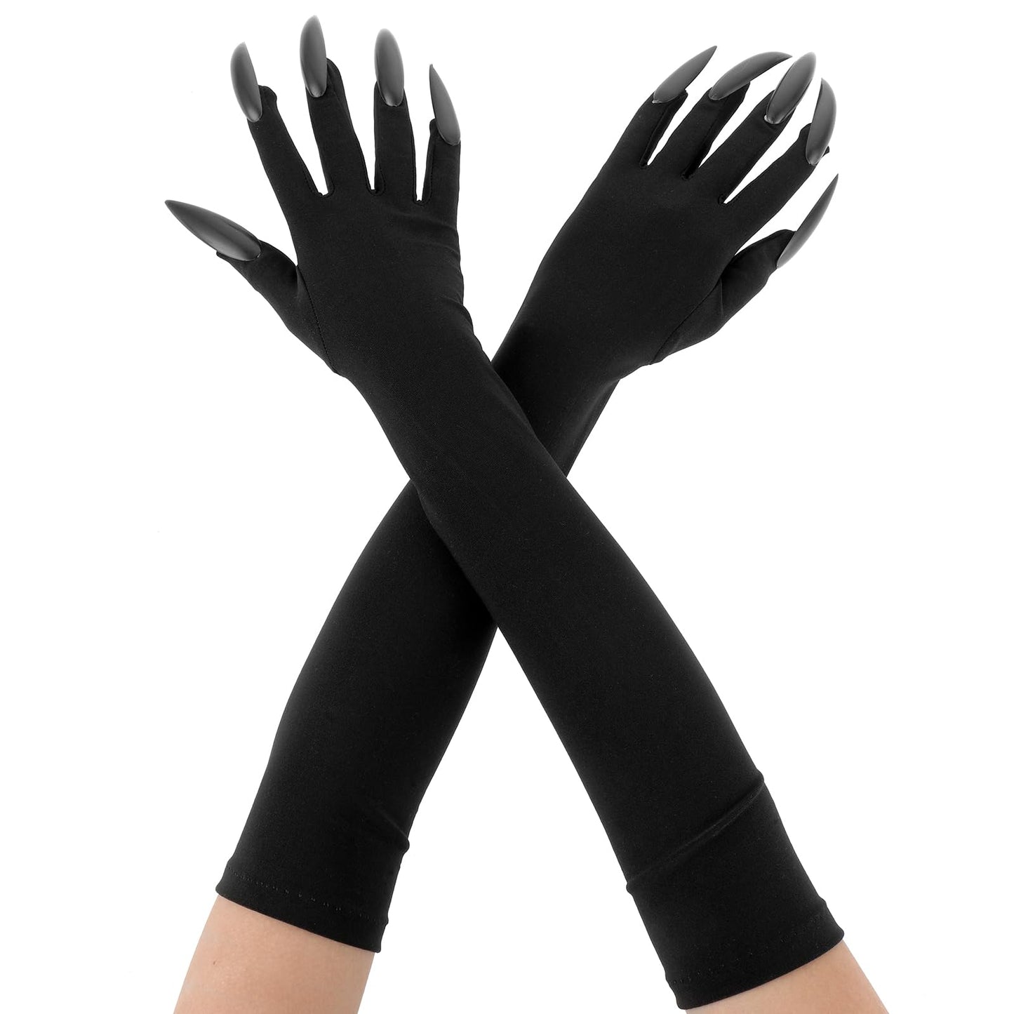 Lusofie 1Pair Halloween Claw Gloves Long Black Gloves with Claws Cat Claws Nail Gloves for Halloween Party Cosplay Costume Prop