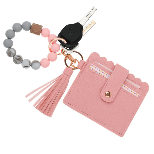Lusofie Wallet Keychain Wristlet for Women Silicone Key Chain Wristlet Bracelet with Leather Tassel Credit Card Holder Bracelet Key Ring for Women Girls