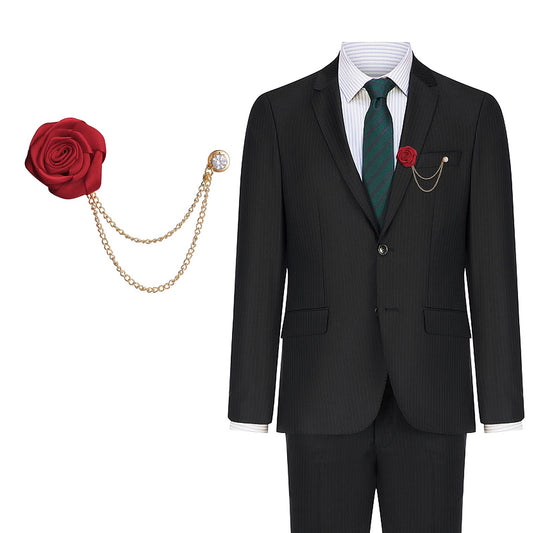 Lusofie Classic Bridegroom Wedding Floral Brooches Vintage Hand Made With Tassel Chain Rose Flower Brooch for Men's Suit Accessories