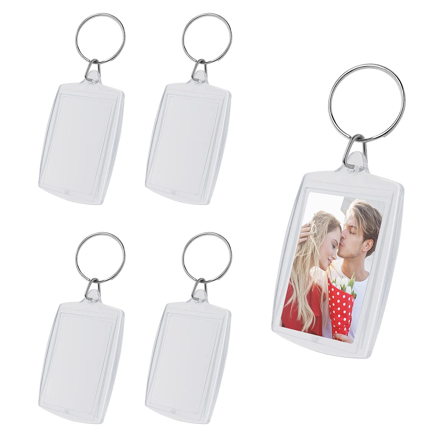 Lusofie 5Pcs Photo Keyrings Acrylic Clear Picture Photo Keychains Double Sided Personalized Insert Blank Keyrings for Men Women Wedding(2.1x1.57x0.2in, Rectangle)