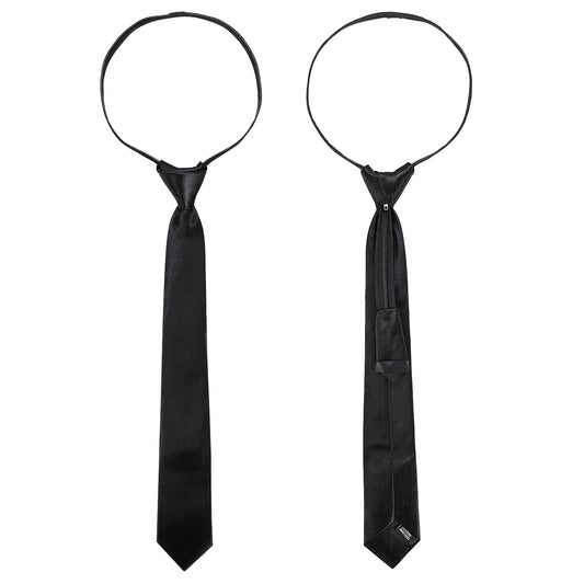 Yolev 2pc Black Zipper Tie for Kids Clip-on Neckties Solid Uniform Pre-tied Adjustable Neck Strap Tie for Wedding Graduation Suitable 7-11Year