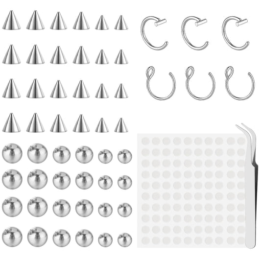 Telooco 54pcs Fake Piercings Hoop Fake Piercing Fakes Eyebrow Piercing 3mm 4mm 5mm with 100 Pcs Stickers for Non-Pierced Nose Jewelry, Unisex