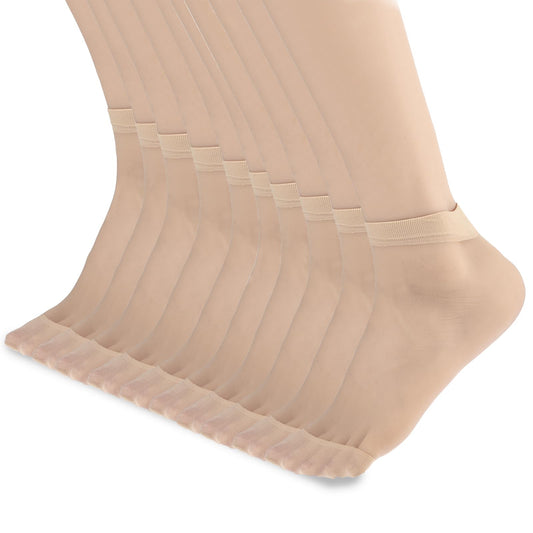 Telooco 10 Pairs Nylon Pop Socks Women Sheer Ankle High Socks Silky Breathable Hosier for Women and Girls(skin color)