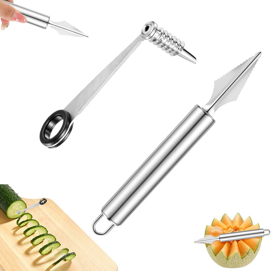 Kitchen Spiral, 2Pcs Vegetable Spiral Cutter and Fruit Carving Tool Spiralizer Cooking Tools for Potatoes Cucumbers Melons Tomato Veggie Engraving