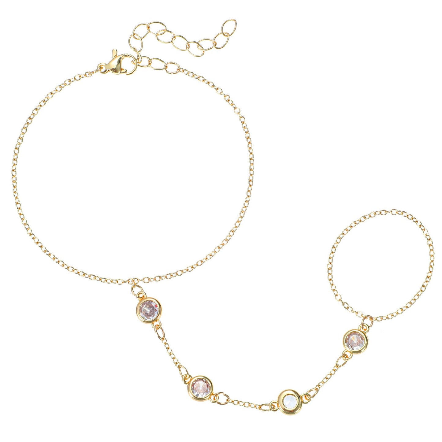 Telooco Bracelets for Women Dainty Gold Hand Chain Waterproof Cubic Zirconia Ring Bracelet Hand Chain Trendy Finger Bracelet Thin Link Bracelets Fashion Body Jewelry Gifts