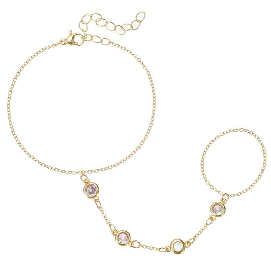 Telooco Bracelets for Women Dainty Gold Hand Chain Waterproof Cubic Zirconia Ring Bracelet Hand Chain Trendy Finger Bracelet Thin Link Bracelets Fashion Body Jewelry Gifts