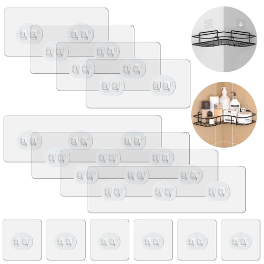 Yolev Shower Caddy Adhesive Replacement, Strong Adhesive Hooks for Shower Caddy Adhesive Pad, Bathroom Storage ShelveswAdhesives Hook for Shower Caddy, Kitchen Racks, (14pcs)