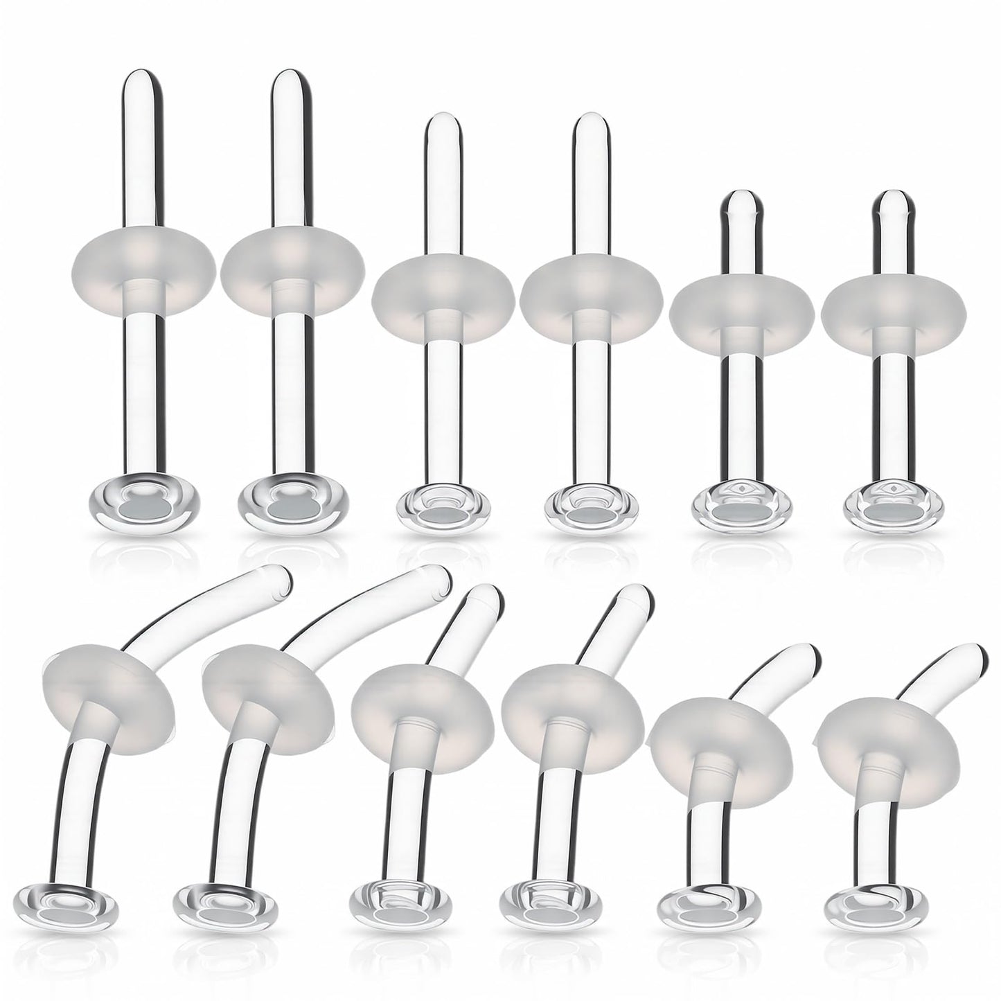 12pcs Glass Piercing Retainers 16G Curved Clear Nose Studs for Work Surgery