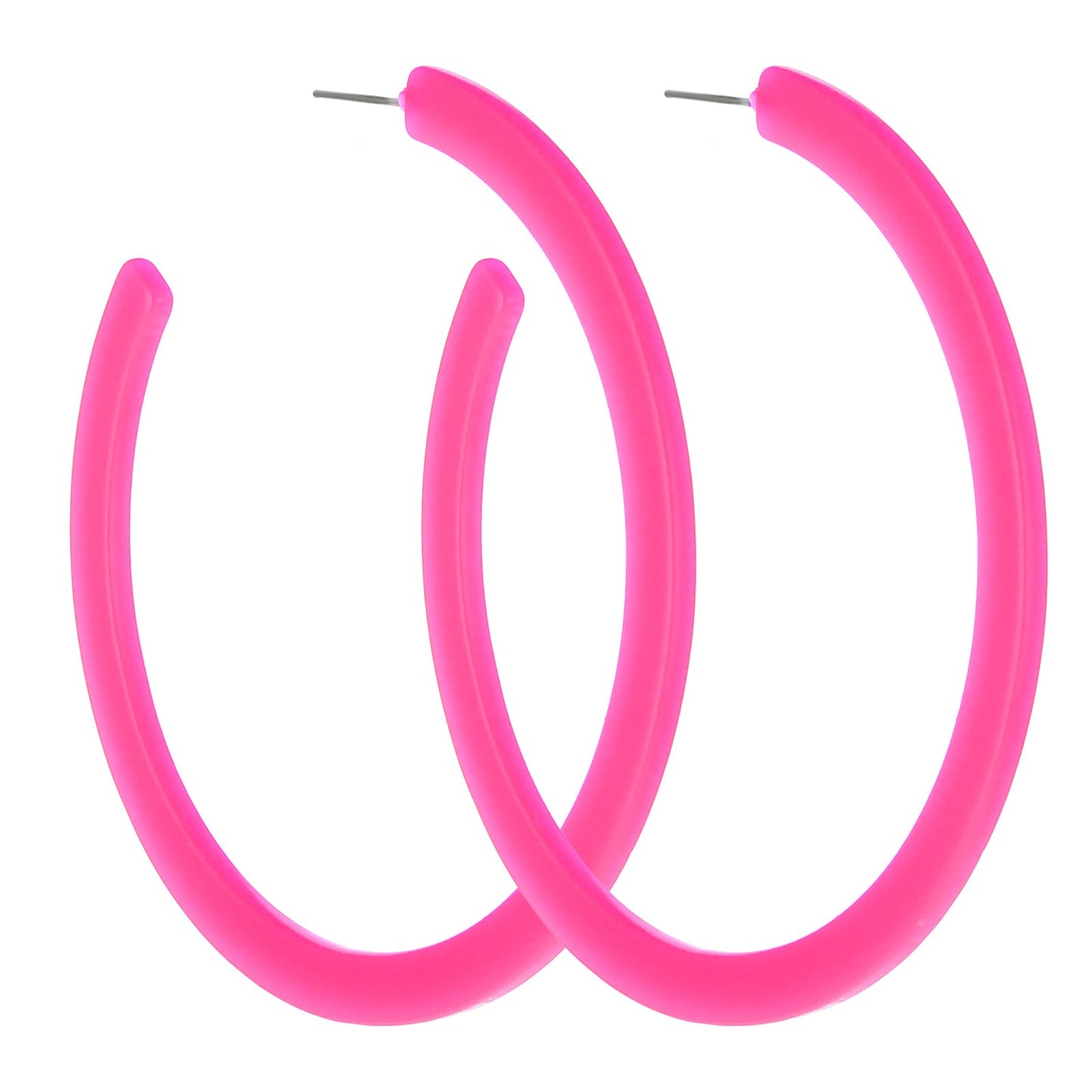 Hot Pink Hoop Earrings Retro Neon Pink Dangle Earrings 80s 90s Earrings for Women Colorful Large Hoop Earrings Acrylic C Shape Trendy Chunky Earrings Candy Color Lightweight Big Hoop Statement Earring