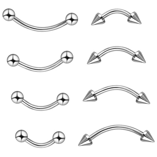 HaiFafafaing 8PCS Vertical Labret Lip Jewelry 16G Curved Barbell Eyebrow Ring Surgical Steel Eyebrow Piercing Jewelry Rook Daith Earrings Rook Piercing for Women Men
