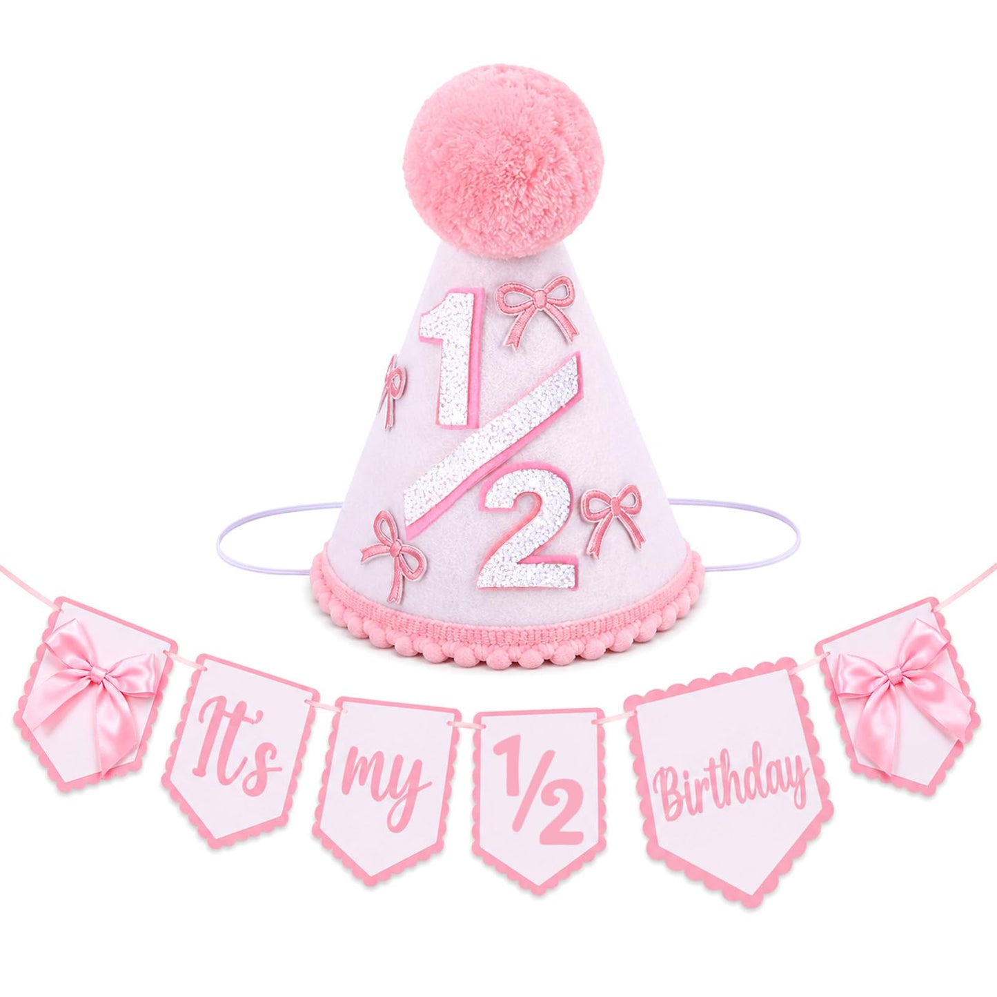2pcs Headwear Half Birthday Hat 1/2 Birthday Girl Hat Pink